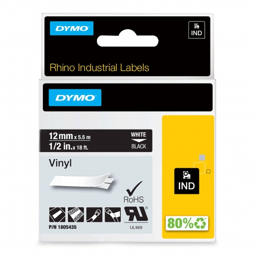 Fita Dymo Branca Vinílica / PVC 12mm x 5.5m