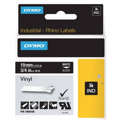 Fita Dymo Preta Vinílica / PVC 19mm x 5.5m