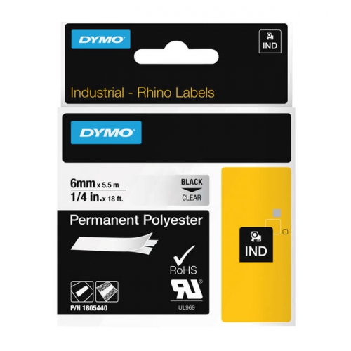 Fita Dymo Vinílica  Preto / Transp. 6mm x 5.5