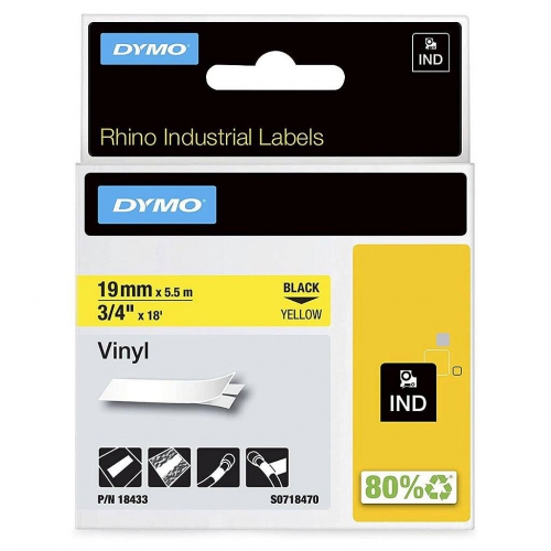 Fita Dymo Vinil Preto/Amar. 19mm x 5.5m