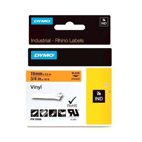 Fita Dymo Vinil Preto/Laranja 19mm x 5.5m