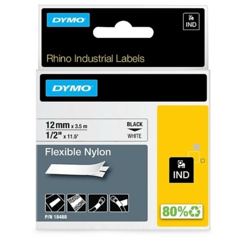 Fita Dymo Nylon Preto/Branco 12mm x 3.5m