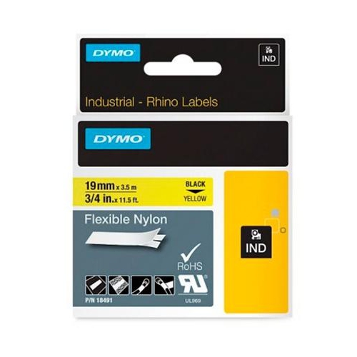 Fita Dymo Nylon Preto/Amarelo 19mm x 3.5m