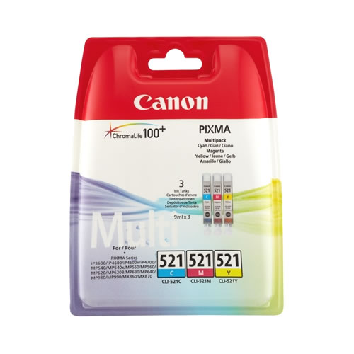 Tinteiro Original Canon CLI-521 Pack 3 cores