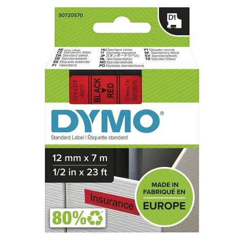 Fita Dymo D1 45017 12mmx7m Preto/Vermelho