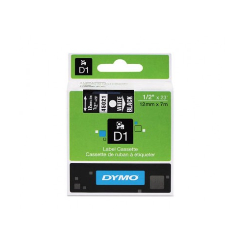 Fita Dymo D1 45021 12mmx7m Branco/Preto