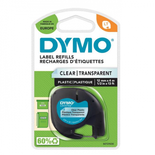 Fita Dymo 12267 12mmx4m Preto/Transparente