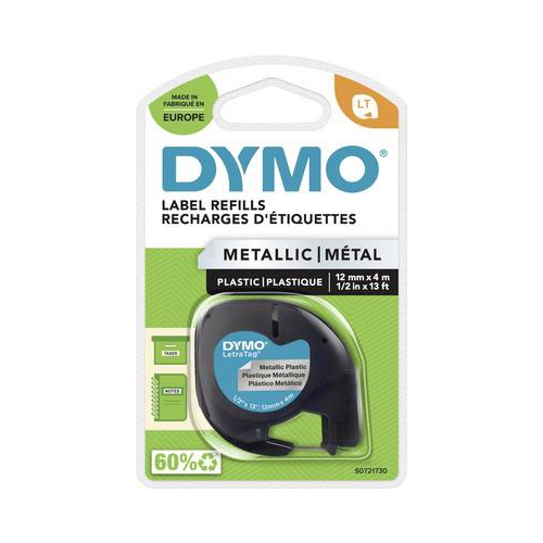 Fita Dymo 91208 12mmx4m Preto/Prata Metalizado